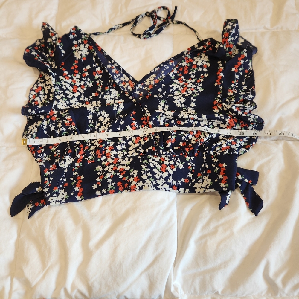 Floral Two Piece Set Maxi Skirt & Ruffle Crop Top Size Large Boho Cottagecore - Picture 2 of 7
